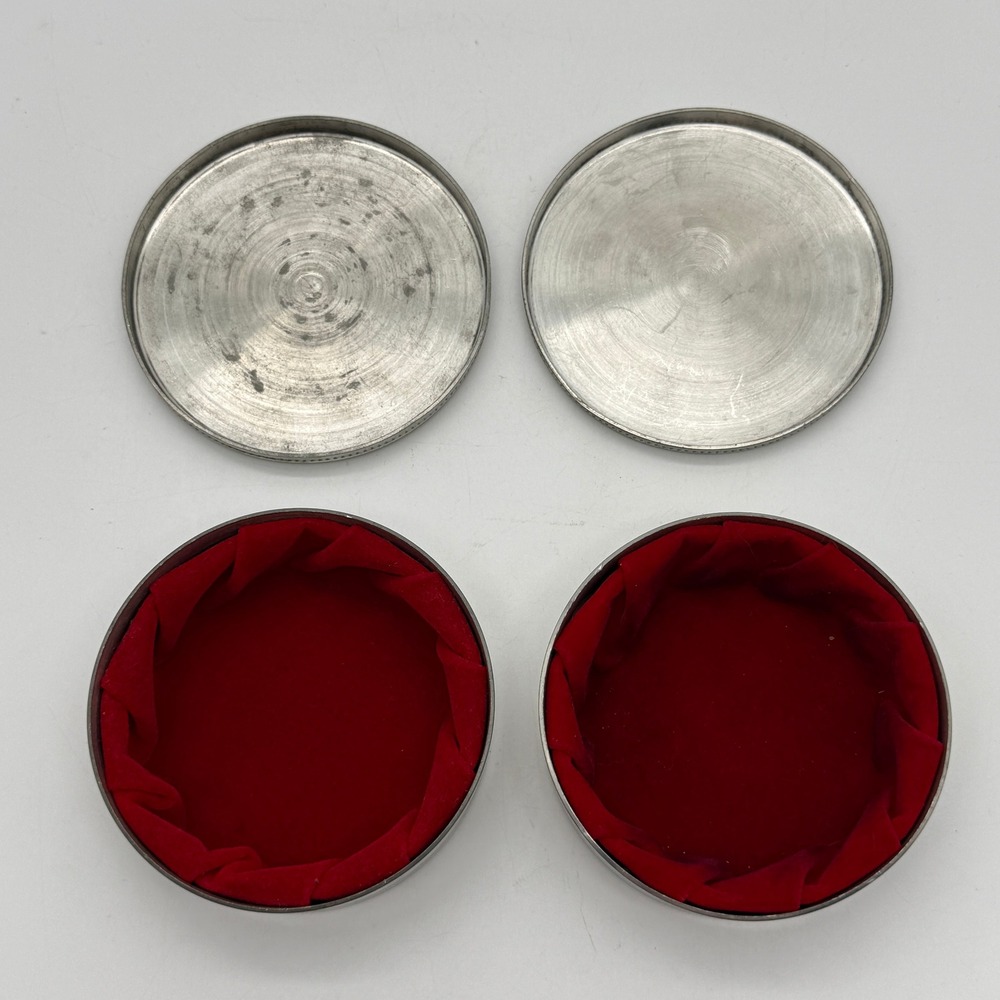 Vintage Tiffany Co Trinket Box Set Handcrafted Pewter Beaded Red Velvet